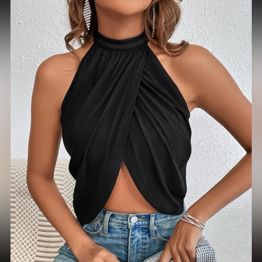 Black open back top